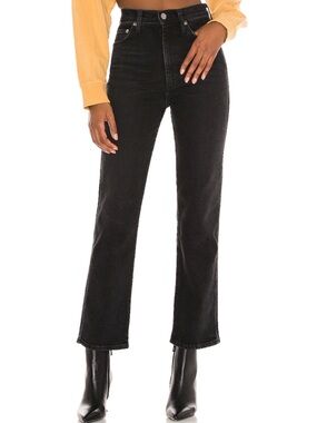 AGOLDE Pinch Waist High Rise Kick Flare Washed Jeans Black